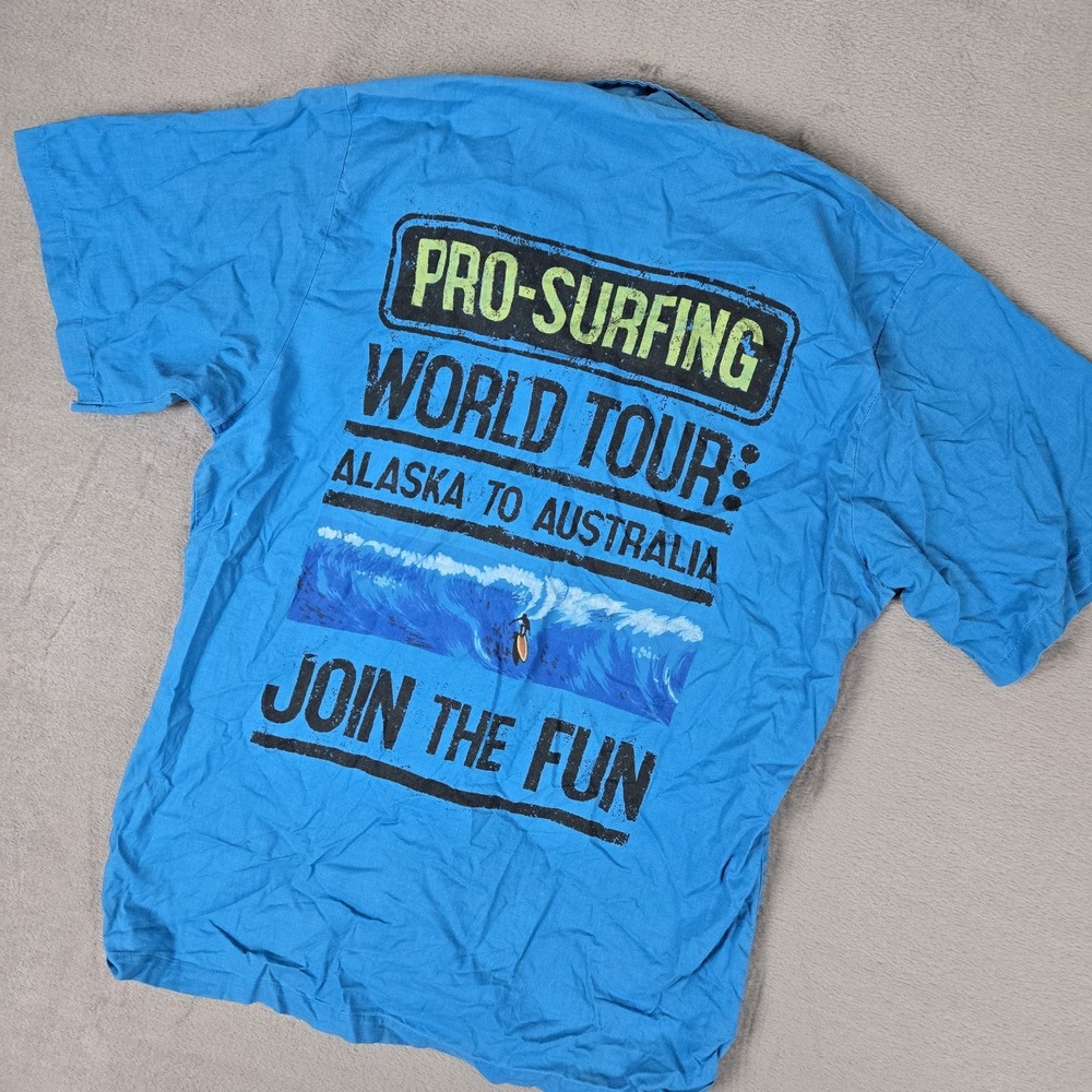 VTG Ocean Pacific Shirt Mens Medium Pro Surfing World Tour Blue USA 80s *READ